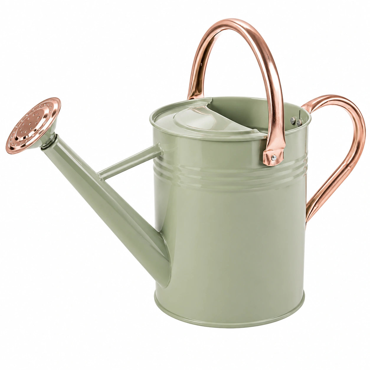 Arrosoir métallique vert 5L avec détails en cuivre