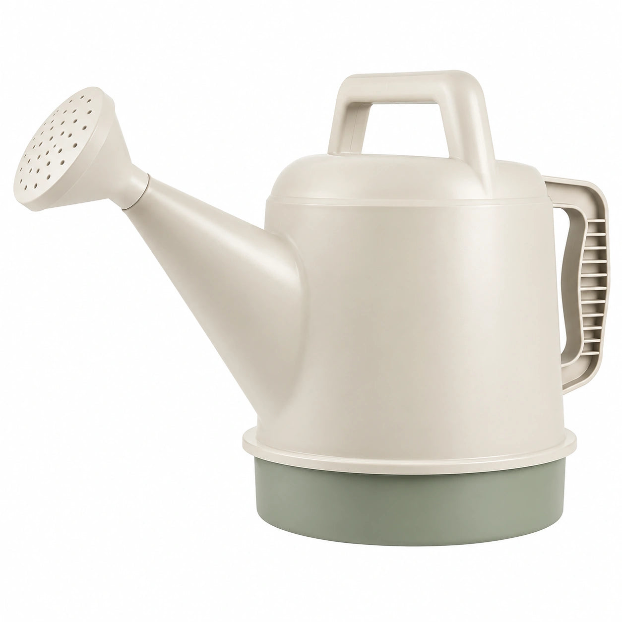 Arrosoir ergonomique 10L beige avec base verte pour jardin