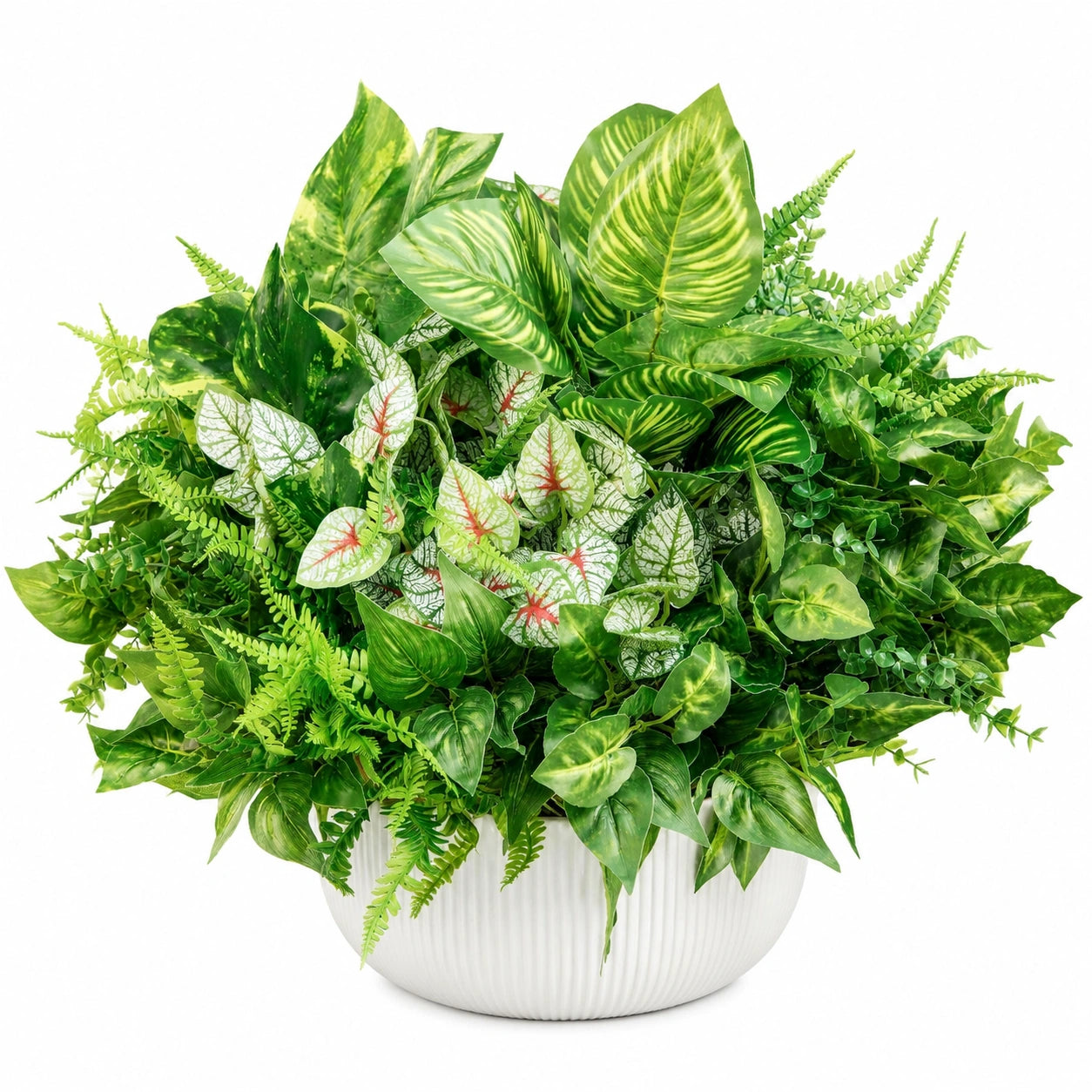 Jardinière de Plantes Artificielles Luxuriantes en Pot Céramique Blanc