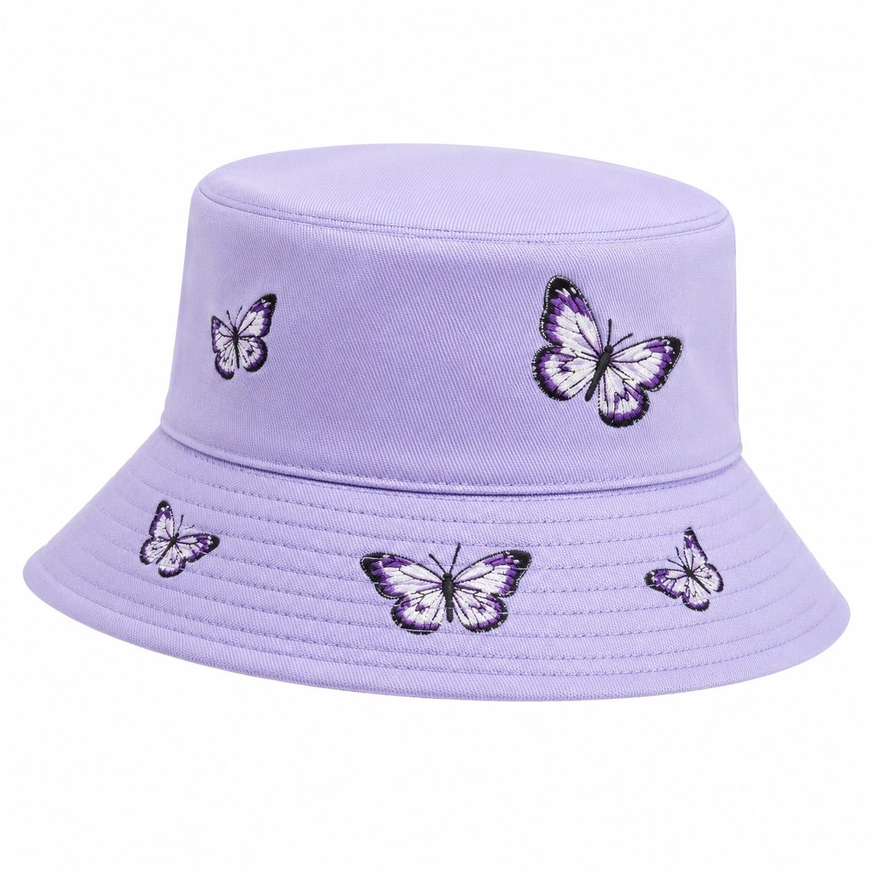 Chapeau Seau Papillon Brodé Lavande