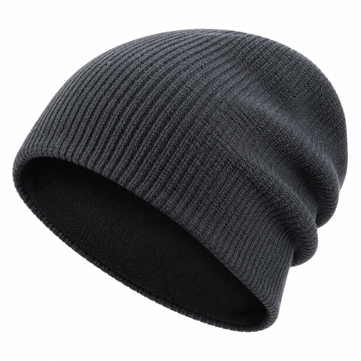 Bonnet côtelé doublé polaire gris foncé