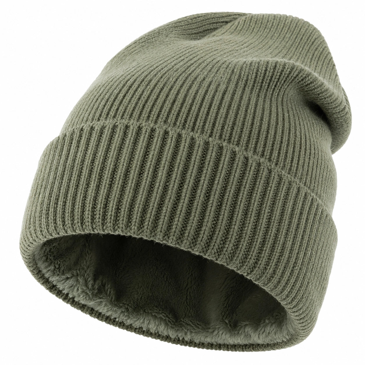 Bonnet en tricot doublé polaire unisexe vert kaki