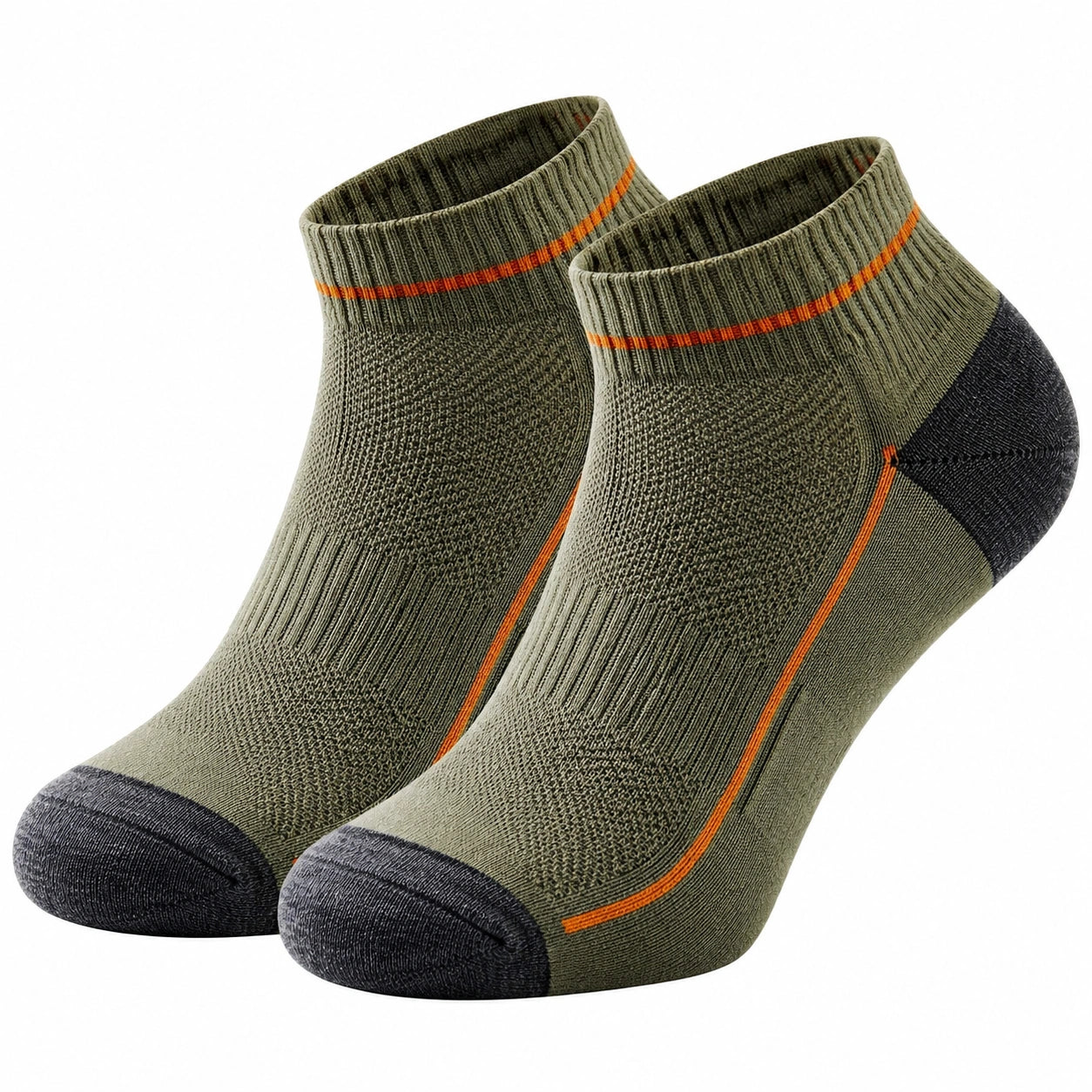 Chaussettes courtes respirantes vert kaki et orange