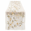 Chemin de Table Brodé à Motifs Floraux Beige et Vert