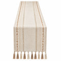 Chemin de table beige avec franges et coquillages