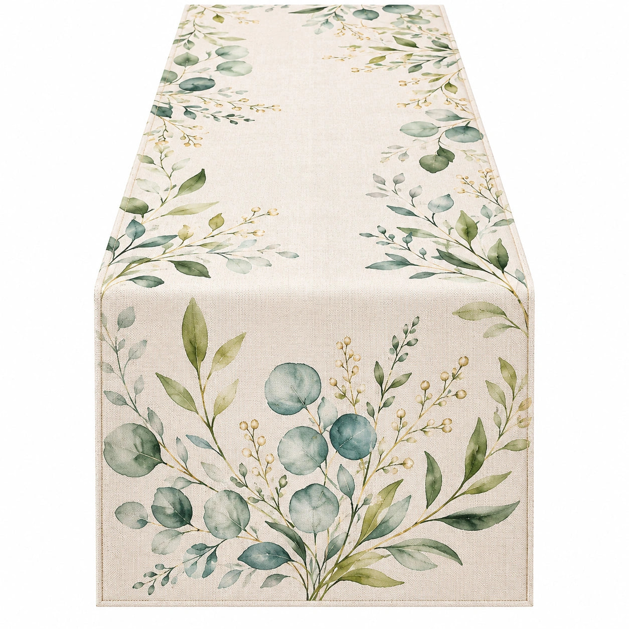 Chemin de Table Floral 180x40 cm Vert et Beige
