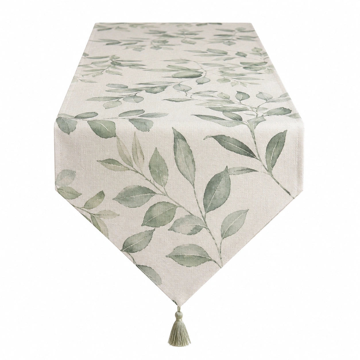 Chemin de table feuille verte avec pompon