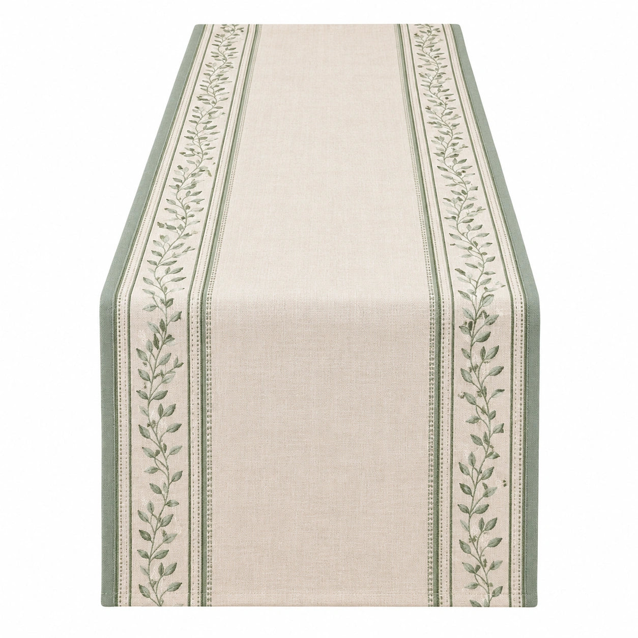 Chemin de Table Beige et Vert avec Motif de Feuilles